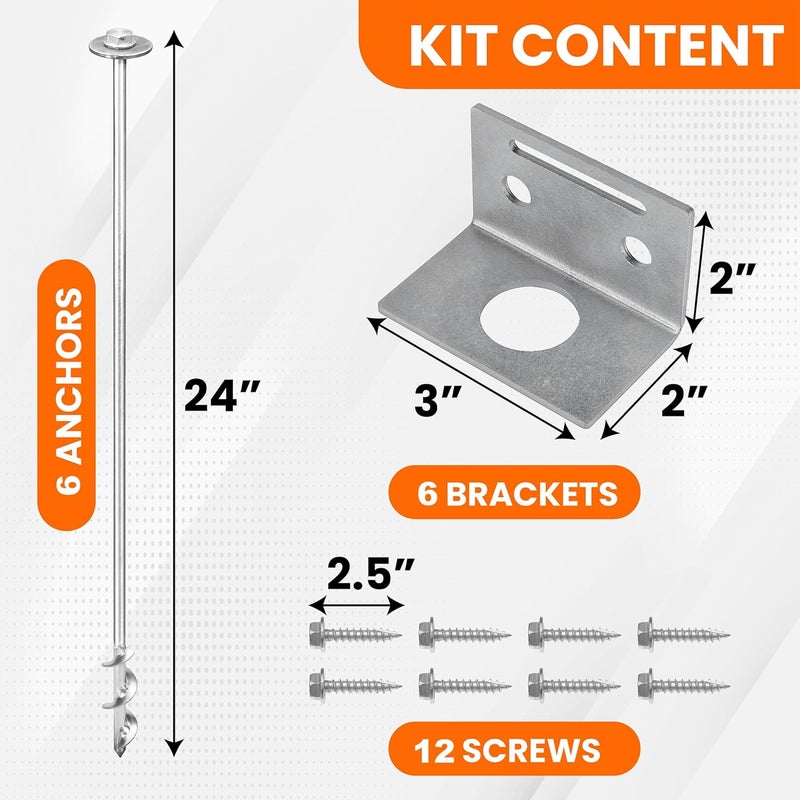 MightyPhine Ground Anchors Screw In - 24" Set of 4,6,8 with Brackets and Drill Bit - Earth Anchors - Mobile Home Anchors - Storage Shed Anchor Kit - Swing Set Anchors for Metal Swing Set - Playset Anchors - Ties - Image 4